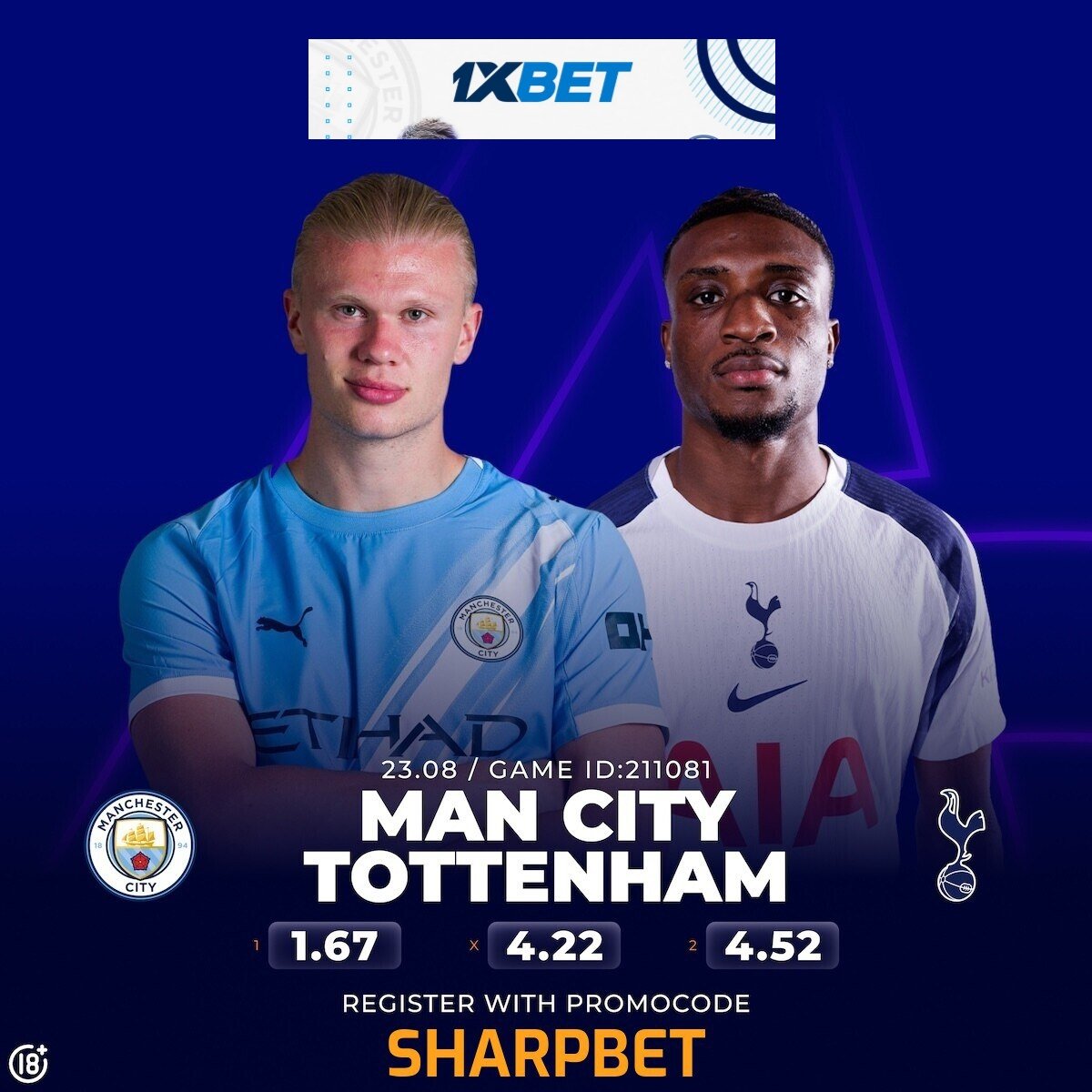 Predict the correct score between MAN CITY VS TOTTENHAM and get 2k top up to your 1XBET Betting account 

first 5 Correct predictions before kick off 

T&amp;C - FOLLOW
        - LIKE AND REPOST
        - TAG 2 PEOPLE
        - Register on 1XBET with the promo code SHARPBET