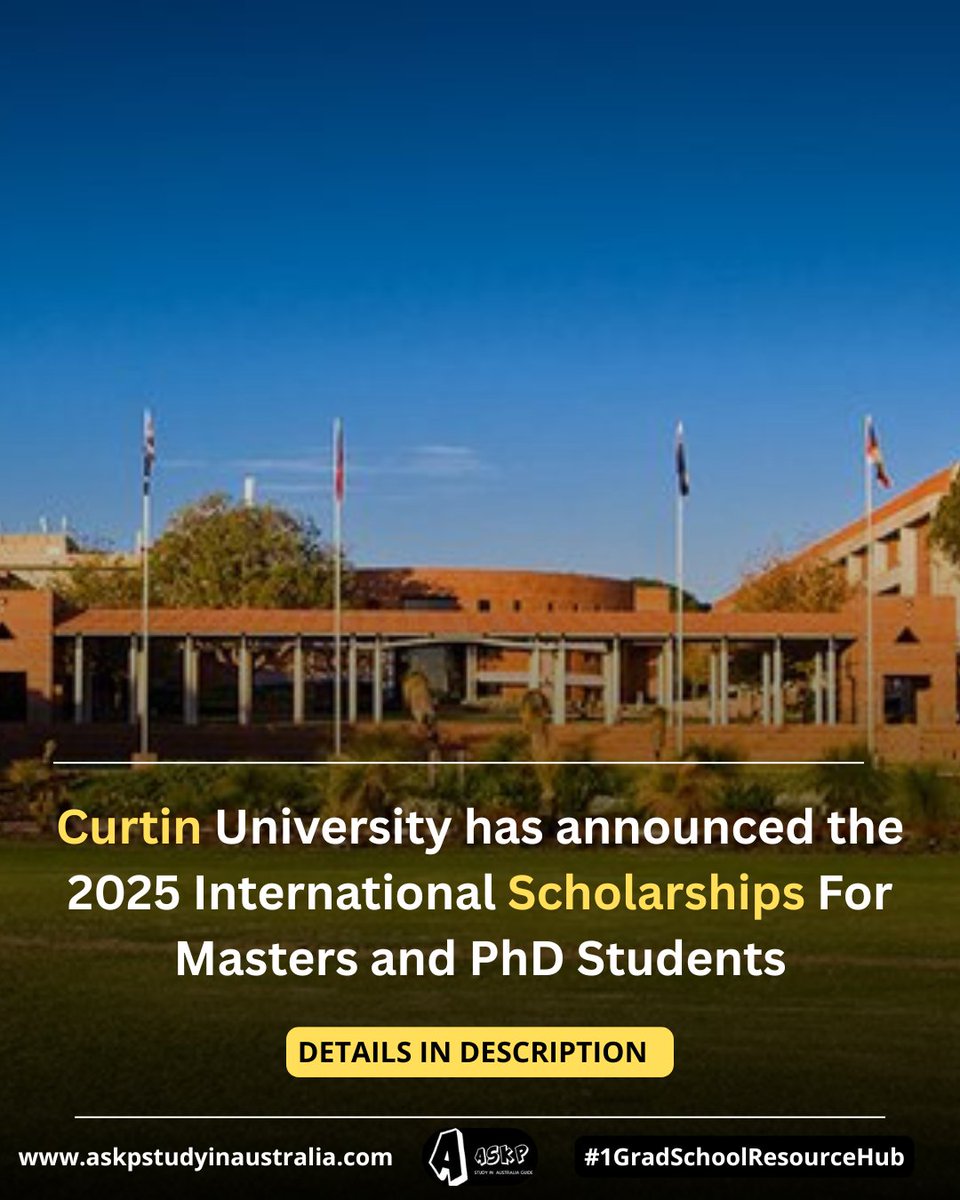 Applications open soon for Curtin University HDR Scholarships, Awards &amp; Grants 2025 (RTP Round)

✅ Fully Funded Masters &amp; PhD Scholarships
✅ Stipend: AUD $32,250/year
✅ Deadline: 31 August 2025

Thread
1/n 👇