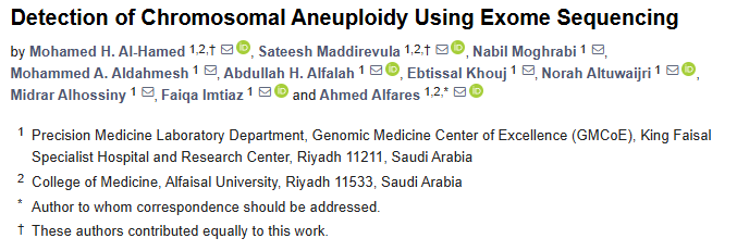Abdullah_Med's tweet photo. تم نشر بحثنا في مجلة Genes حول استخدام فحص الاكزوم (Exome Sequencing) للكشف عن الاضطرابات الكروموسومية مثل متلازمة داون، إدوارد، تيرنر، وكلينفلتر.
أثبتنا أن التقنية سريعة، دقيقة، وأقل تكلفة من الطرق التقليدية، وتفيد في التشخيص ما قبل وبعد الولادة. https://t.co/dlZRoes5Ga