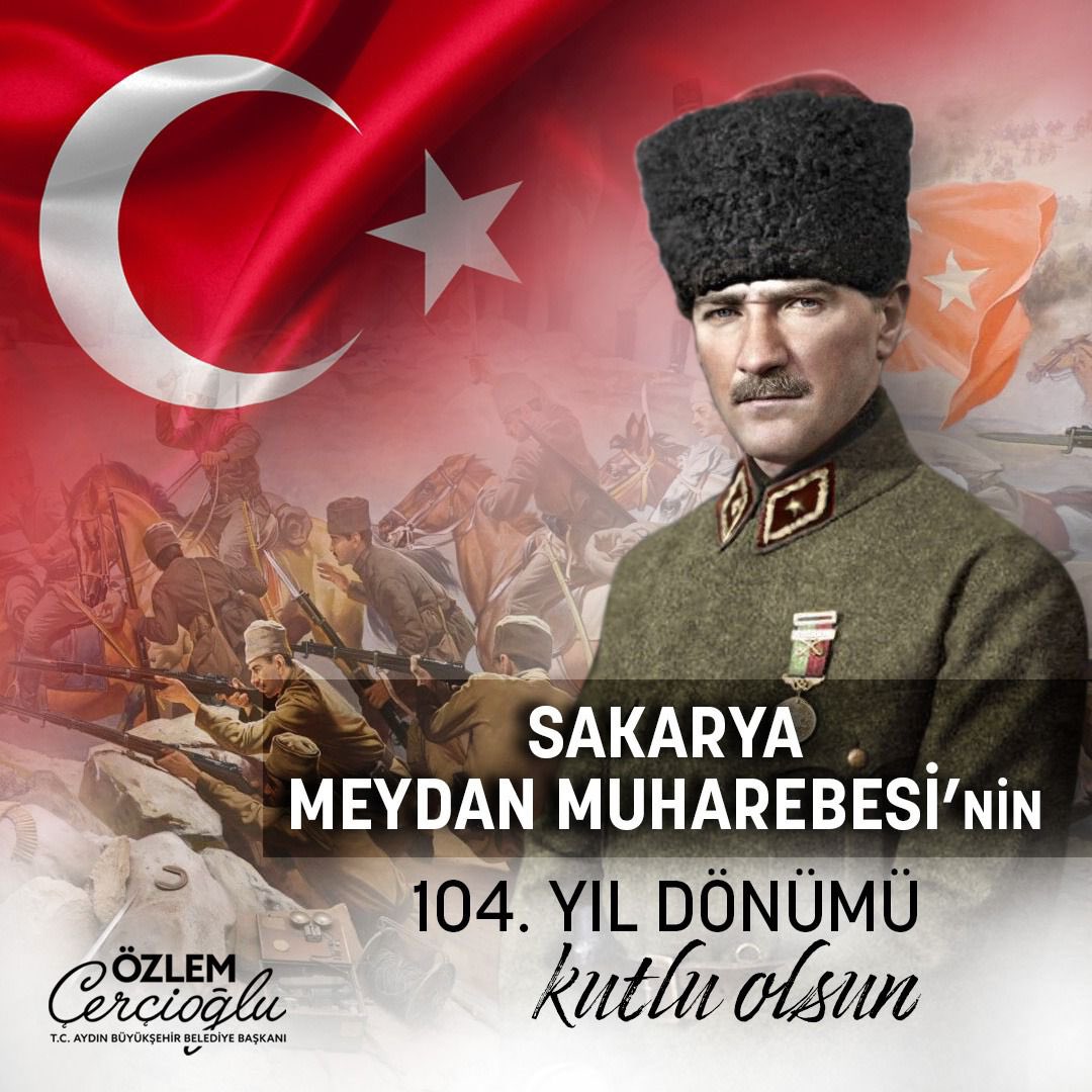 ''Hattı müdafaa yoktur, sathı müdafaa vardır. O satıh bütün vatandır.''

Bağımsızlığımız uğruna mücadele eden Gazi Mustafa Kemal Atatürk’ü ve tüm şehitlerimizi saygı ile anıyor, Sakarya Meydan Muharebesi’nin 104. yıl dönümünü kutluyorum.