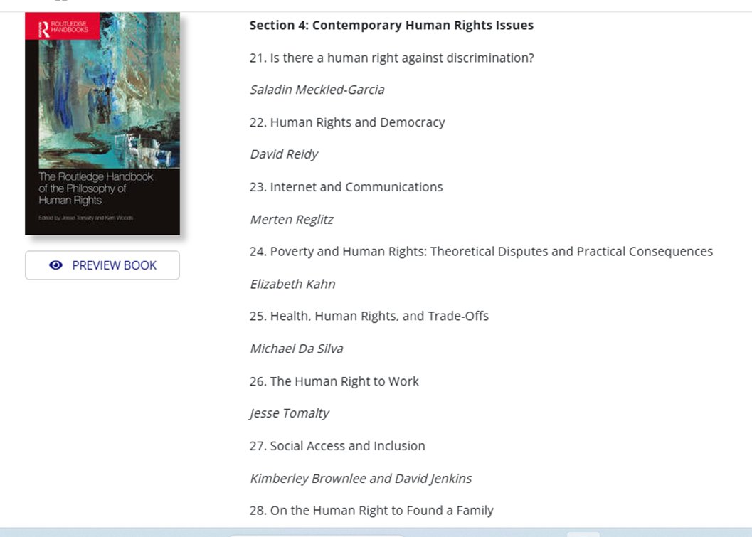 Human rights scholars! This is arguably the definitive handbook on the philosophy of human rights, as of today. 35 chapters. Check out the table of contents below. Order a copy for your library or, even better, consider the e-book option for yourself:
routledge.com/The-Routledge-….
