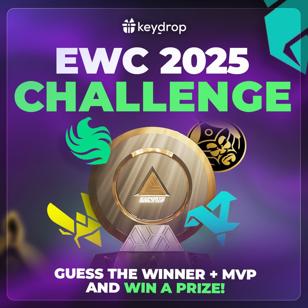 keydropcom's tweet image. 🏆 EWC 2025 CHALLENGE TIME!

Guess the winner + MVP of the event and win a PRIZE 💥

🧠 Just leave your guess in the comments
🎁 5 random winners = $5 voucher each!

⏳ End: when the first quarterfinal match begins