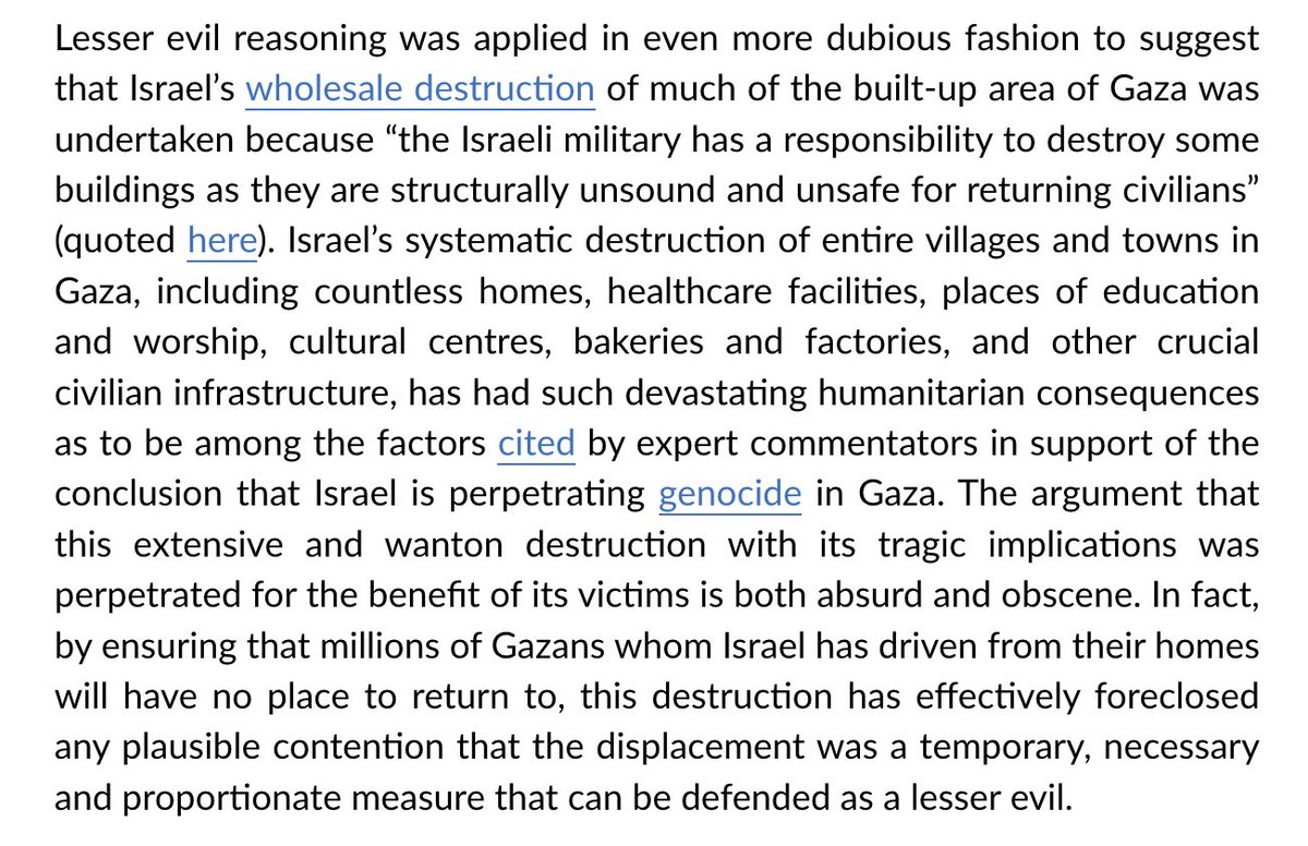 Like the laws of war, the 🇮🇱 gov distorts moral lesser evil arguments to justify atrocities in #Gaza. 

That "extensive &amp; wanton destruction ... was perpetrated for the benefit of its victims is absurd &amp; obscene."

Strong words by <a href="/eitandi/">Eitan Diamond</a> via <a href="/ejiltalk/">EJIL: Talk!</a> 

ejiltalk.org/humanitarian-k…