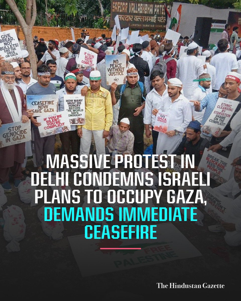 THGEnglish's tweet image. NEW DELHI – A massive protest was held on Friday in New Delhi to express the solidarity with Gaza and condemn the Israel’s brutal aggression in the region. 

#NewDelhiProtest #SolidarityWithGaza #EndIsraeliAggression #HumanRights