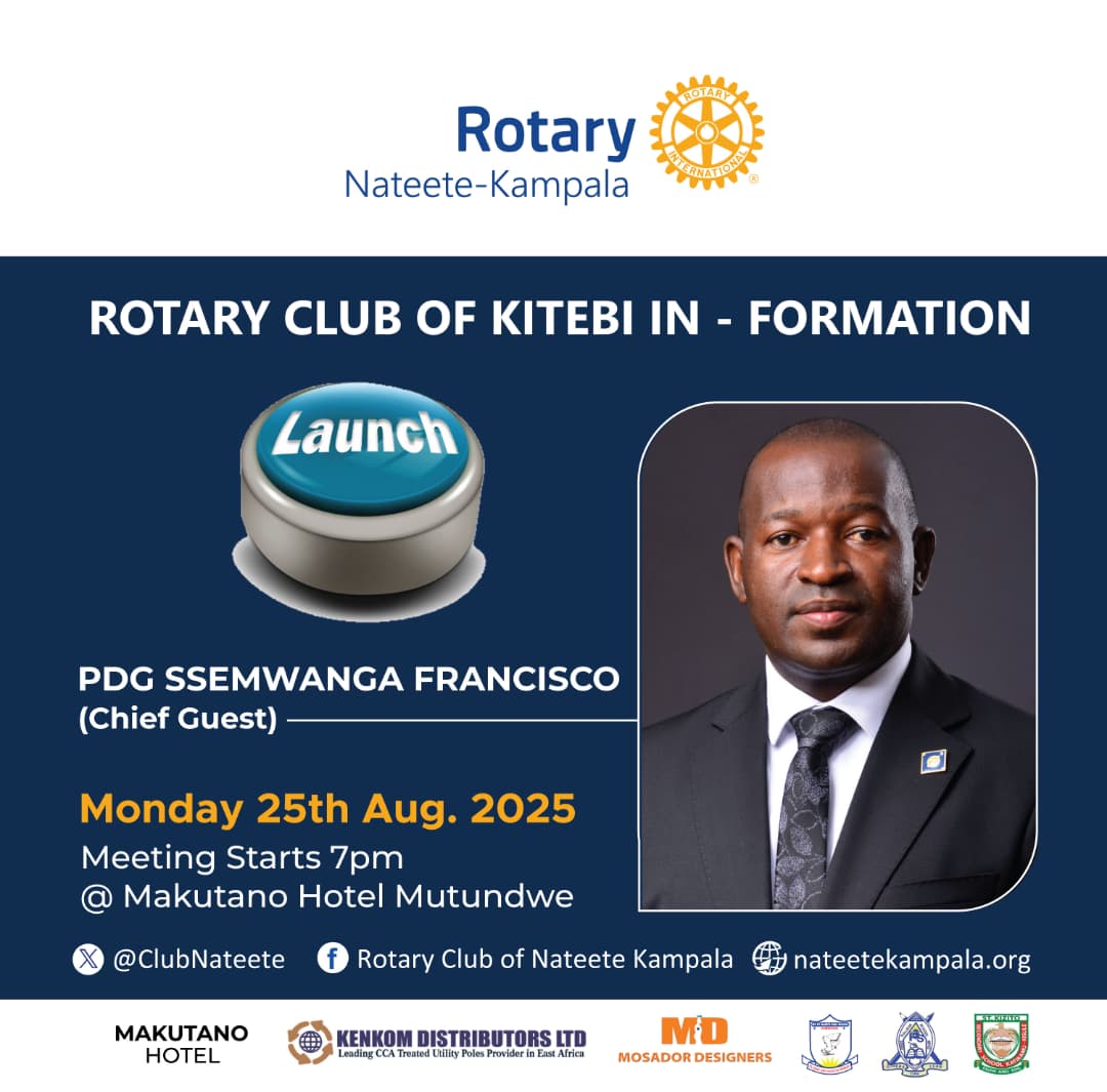 Rotary membership extension involves growing and developing Rotary clubs by inviting new members, creating new clubs, and engaging existing members.
Join us as we launch our new club, the Rotary Club of Kitebi in formation, on Monday, August 25th, 2025.