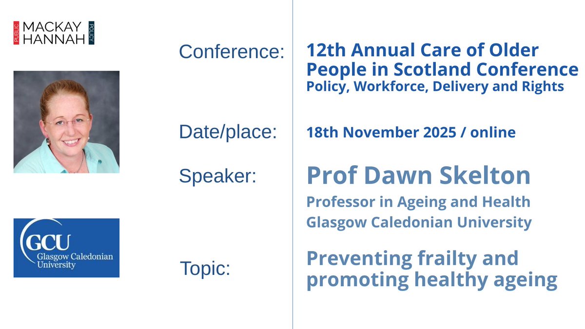 MacKay Hannah (@mackayhannah) on Twitter photo Delighted to have Dawn Skelton, Professor in Ageing and Health, Glasgow Caledonian University <a href="/CaledonianNews/">Glasgow Caledonian University</a> looking at preventing frailty and promoting healthy ageing, at 12th Annual Care of #OlderPeople in #Scotland conference.
๐ ow.ly/Xchg50WpY34
#Care #Ageing Delighted to have Dawn Skelton, Professor in Ageing and Health, Glasgow Caledonian University <a href="/CaledonianNews/">Glasgow Caledonian University</a> looking at preventing frailty and promoting healthy ageing, at 12th Annual Care of #OlderPeople in #Scotland conference.
๐ ow.ly/Xchg50WpY34
#Care #Ageing