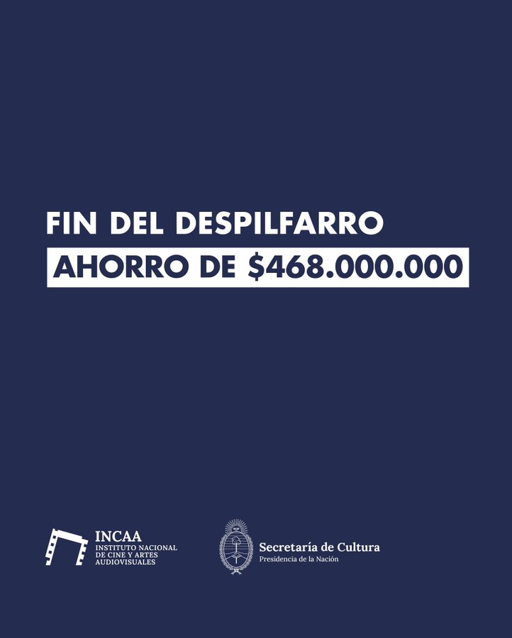 Tv Pública Libertaria (@tv_libertaria) on Twitter photo 🇦🇷FIN AL DESPILFARRO del INCAA
✅ Dejó de dar DÉFICIT y ahorró más de 468 MILLONES con la nueva administración <a href="/JMilei/">Javier Milei</a> 🇦🇷FIN AL DESPILFARRO del INCAA
✅ Dejó de dar DÉFICIT y ahorró más de 468 MILLONES con la nueva administración <a href="/JMilei/">Javier Milei</a>