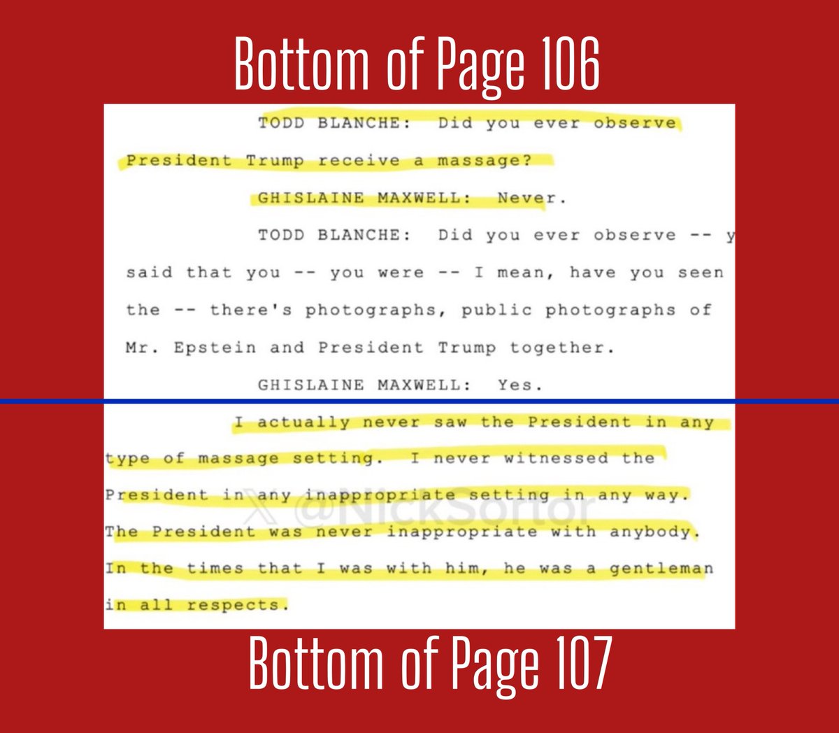 GenXGirl (@genxgirl1994) on Twitter photo Why did <a href="/nicksortor/">Nick Sortor</a> EDIT Ghislaine Maxwell’s transcript to spread a narrative that is not accurate? Sortor:
- cut lines from page 106
- cut lines from bottom of Page 107
- merged together
- omitted lines that prove Maxwell lied such as “never seeing Trump at Epstein’s house”
Fox Why did <a href="/nicksortor/">Nick Sortor</a> EDIT Ghislaine Maxwell’s transcript to spread a narrative that is not accurate? Sortor:
- cut lines from page 106
- cut lines from bottom of Page 107
- merged together
- omitted lines that prove Maxwell lied such as “never seeing Trump at Epstein’s house”
Fox