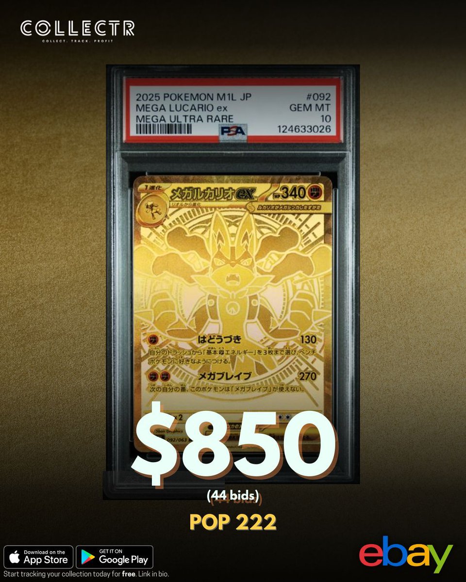 From the brand new Japanese set Mega Brave, a PSA 10 Mega Lucario EX (Gold)  just sold in an auction on eBay for $850  The big question: how do these  new