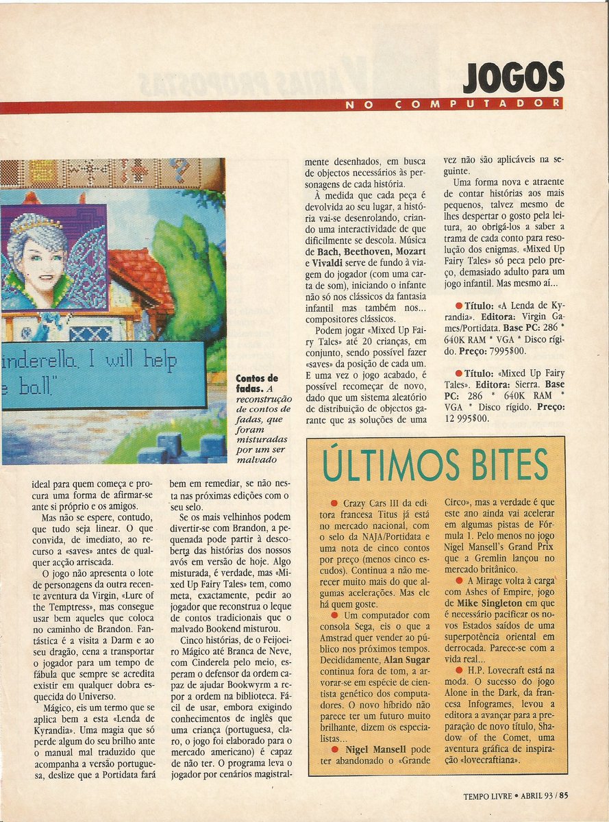 A Lenda de Kyrandia na rúbrica "Jogos no Computador" do Jornal Tempo Livre de abril de 1993.

planetamsdos.blogspot.com/2025/08/recort…