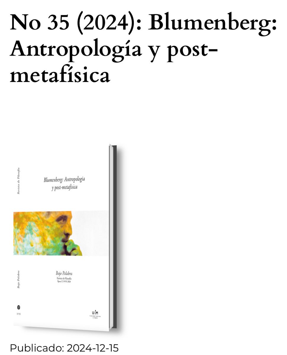 Acabo de donar un ejemplar del libro “Blumenberg: Antropología y post-metafísica” a la Biblioteca Otraparte (Medellín) para los amigos colombianos. Un número que editamos E. Torregroza y yo para Bajo Palabra en 2024. Está online tb, pero para los puretas. revistas.uam.es/bajopalabra/is….