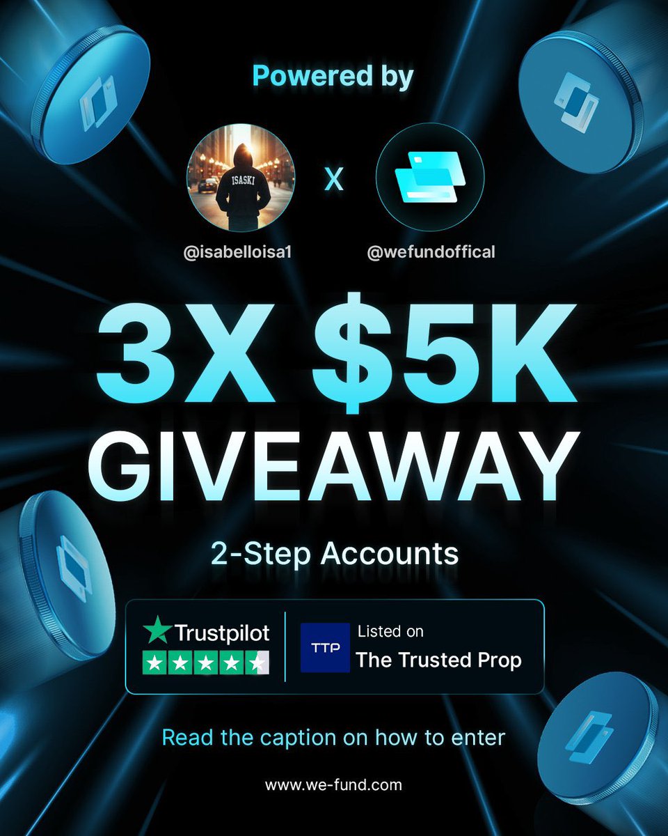 Engineer ISASKI (@isabelloisa1) on Twitter photo ๐ 3X $5k GIVEAWAY ๐
How to enter:
1๏ธโฃ Follow <a href="/Isabelloisa1/">Engineer Isaski</a>
<a href="/wefundofficial/">WeFund - Prop Firm</a> & <a href="/WeFundPartners/">WeFund - Partners</a>
2๏ธโฃ Repost & tag 3 friends
3๏ธโฃ Join Discord: discord.gg/WeFund
4๏ธโฃ Follow WeFund on Instagram:
<a href="/wefundofficial/">WeFund - Prop Firm</a>
Winners will be announced in 5 days,
Goodluck everyone! ๐ ๐ 3X $5k GIVEAWAY ๐
How to enter:
1๏ธโฃ Follow <a href="/Isabelloisa1/">Engineer Isaski</a>
<a href="/wefundofficial/">WeFund - Prop Firm</a> & <a href="/WeFundPartners/">WeFund - Partners</a>
2๏ธโฃ Repost & tag 3 friends
3๏ธโฃ Join Discord: discord.gg/WeFund
4๏ธโฃ Follow WeFund on Instagram:
<a href="/wefundofficial/">WeFund - Prop Firm</a>
Winners will be announced in 5 days,
Goodluck everyone! ๐