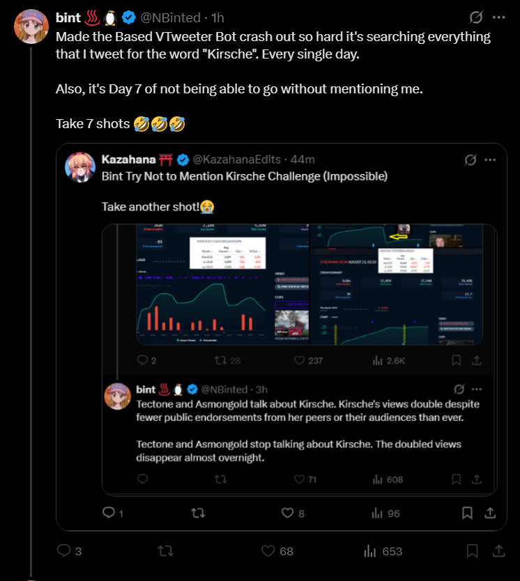 Bro sniped my post 44 Mins in despite having me blocked...

The only time I tweet about Bint at the moment is when he mentions Trig or Kirsche, bro thinks he's got a dunk but every day that I tweet about him is a day that he mentions one of them LMAO

Dude is retarded asf 🤣