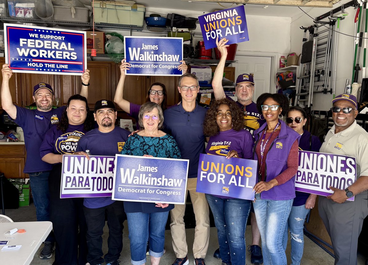 Frontline union members of <a href="/32BJSEIU/">32BJ SEIU /// #BuildingJustice 🧹✊🏽</a> and <a href="/SEIUVA512/">SEIU Virginia 512</a> are out knocking doors for <a href="/JamesWalkinshaw/">James Walkinshaw</a> because we need members of Congress who will put working families first, not billionaires. Make your plan to vote in the #VA11 special election by September 9