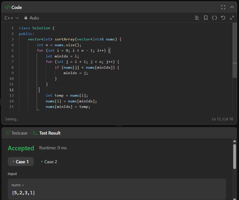AdityaToma67387's tweet image. 🚀 Just implemented Selection Sort in C!
Simple yet powerful to build DSA foundations 💻
🔹 Pick the smallest element
🔹 Swap it to the front
🔹 Repeat until sorted
⏱️ Time: O(n²) | 📦 Space: O(1)
👉 Small steps, big progress!
#DSA #CProgramming #100DaysOfCode