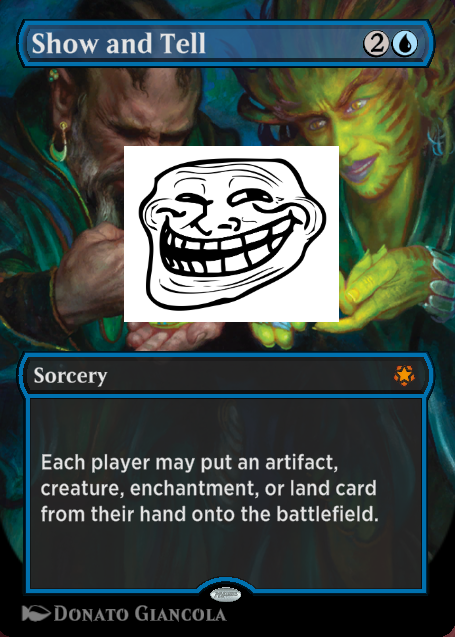 MaC1Pe's tweet photo. @wizards_magic @MTG_Arena #MTG 

With mox opal being released into Timeless, every time you want to play a deck, you'll have to ask yourself that question : Can it beat show and tell turn 1 on the draw ? I'am no genius but i'am pretty sure you guys know what the answer is. https://t.co/0KOtXbj2WU