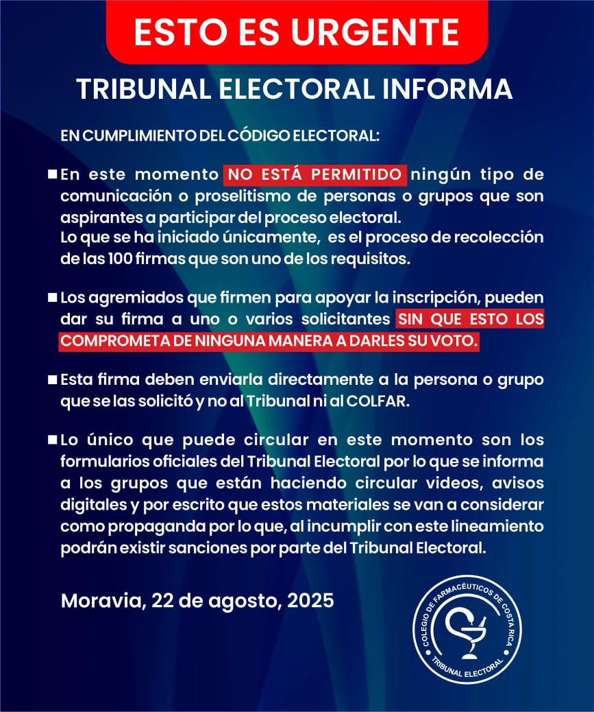 COLFARCR's tweet photo. Información urgente sobre el proceso electoral en curso. https://t.co/gVmQ0w7m2I