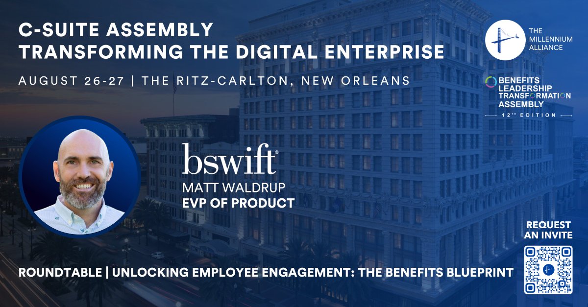 What’s the key to unlocking employee engagement? Join bswift’s Matt Waldrup at The Millennium Alliance C-Suite Assembly roundtable to dive into strategies shaping the future of benefits! #MillenniumLive #EmployeeEngagement #HRLeadership