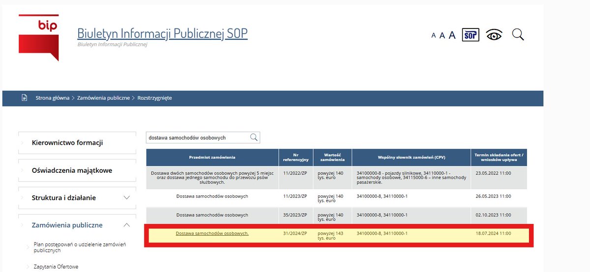 Limuzyna dla Prezydenta:

Zamówienie publiczne ogłoszone przez <a href="/SOP_GOV_PL/">Służba Ochrony Państwa</a> w dniu 24.07.2024

Zakup limuzyny nie wynikał z żadnej decyzji Pana Karola Nawrockiego obecnie Prezydenta Rzeczpospolitej. 

Bo nie mógł!

Twierdzący inaczej zwyczajnie kłamią

ezamowienia.gov.pl/mo-client-boar…