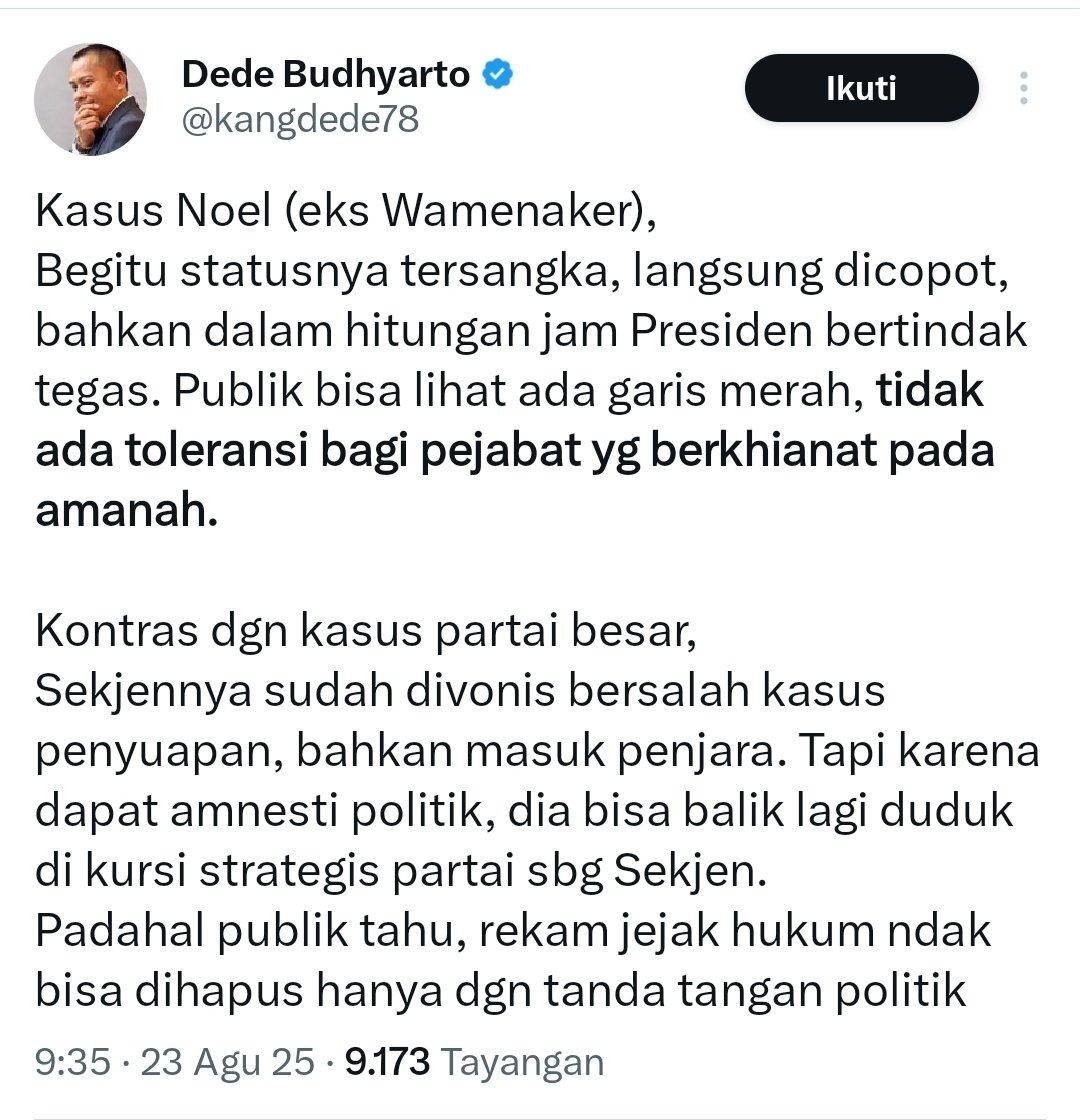 Kenapa jadi nyinyirin amnesti jadi sekedar tanda tangan politik Presiden <a href="/prabowo/">Prabowo Subianto</a>?!

Padahal niat Pak Prabowo memberikan amnesti Hasto Kristiyanto dan Abolisi Tom Lembong tujuannya untuk memulihkan hukum yang jadi alat kriminalisasi..