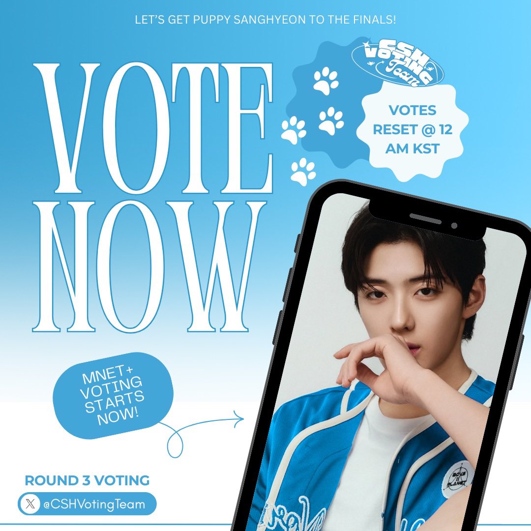 [📢] 3RD GLOBAL VOTE RESET

Sangtagis/Baekgudans! 

Please keep voting CHUNG SANGHYEON! 

Vote on MNET Plus App
🗓️08.29 10AM KST

Feel free to message us if you have any question or concern in relation to voting.

🚨Don’t forget to drop your Alpha Energies too on 2nd Plus Alpha