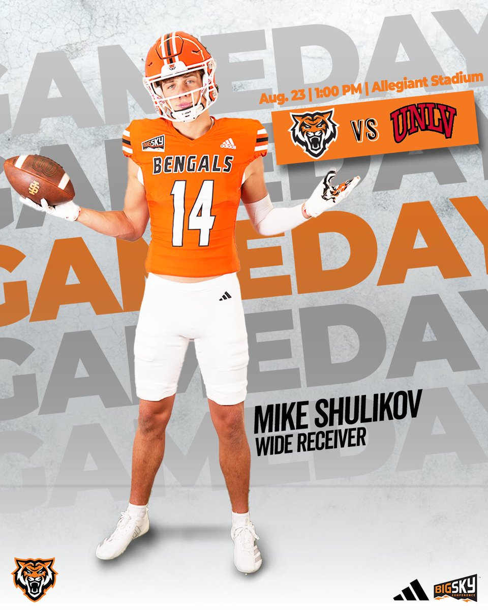 Bengal Football is Back! Ready to get after the first game of the year! #ROAR

🆚 - UNLV
⏰- 1:00 PM PT / 2:00 PM MT
🏟️ - Allegiant Stadium
📌 - Las Vegas, Nevada
📺- Mountain West Network
📻- KISU.org (91.1 FM)
📊- bit.ly/3EGxxwa