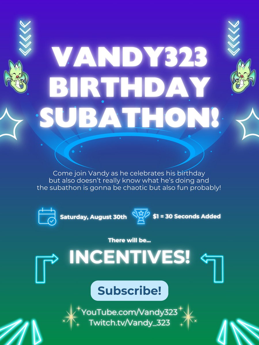 ‼️BIG ANNOUNCEMENT‼️

Starting in 1 week I will be doing my very own Birthday Subathon!!!

I’ve already thought of some insane incentives and have some awesome things planned! Hope to see you there :]