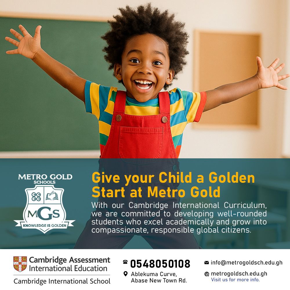 🌟 Give your child a Golden Start! 🌟
At Metro Gold Schools, we nurture excellence, diversity &amp; global citizens.
📍 Ablekuma Curve | 📞 0548050108
#MetroGoldSchools #KnowledgeIsGolden