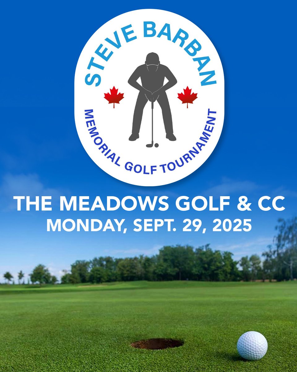 Save the date, and plan to join us for the 1st Annual Steve Barban Memorial Golf Tournament, to be held at Meadows Golf Course (Ottawa), on Monday, September 29th 2025, beginning at 11:30.

Registration is $150 per person ($600 per team).

This special day will include a putting