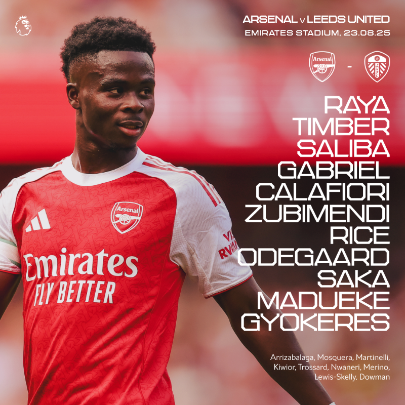 Arsenal's tweet photo. 🔴 𝗧𝗘𝗔𝗠𝙉𝙀𝙒𝙎 ⚪️

↩️ Timber in at right-back
🆕 Madueke makes full Arsenal Premier League debut
😤 Gyokeres leads the line

Let's do this, Gunners 💪