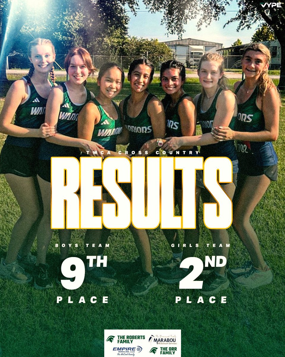 Out of 20 schools competing in our first meet of the season, the Girls team finished 2nd overall (first among schools in our District) and the Boys finished 9th.   <a href="/twcasports/">Woodlands Christian</a> <a href="/vypehouston/">VYPE Houston</a> <a href="/TXMileSplit/">Texas MileSplit</a> <a href="/TeamLSCSN/">Lone Star Christian Sports Network (LSCSN)</a> <a href="/TWCASportsMED/">TWCA Warrior Sports Medicine</a> <a href="/TWCAStrength/">TWCA Warrior Strength</a> <a href="/VYPEGraphics/">VYPE Graphics</a>