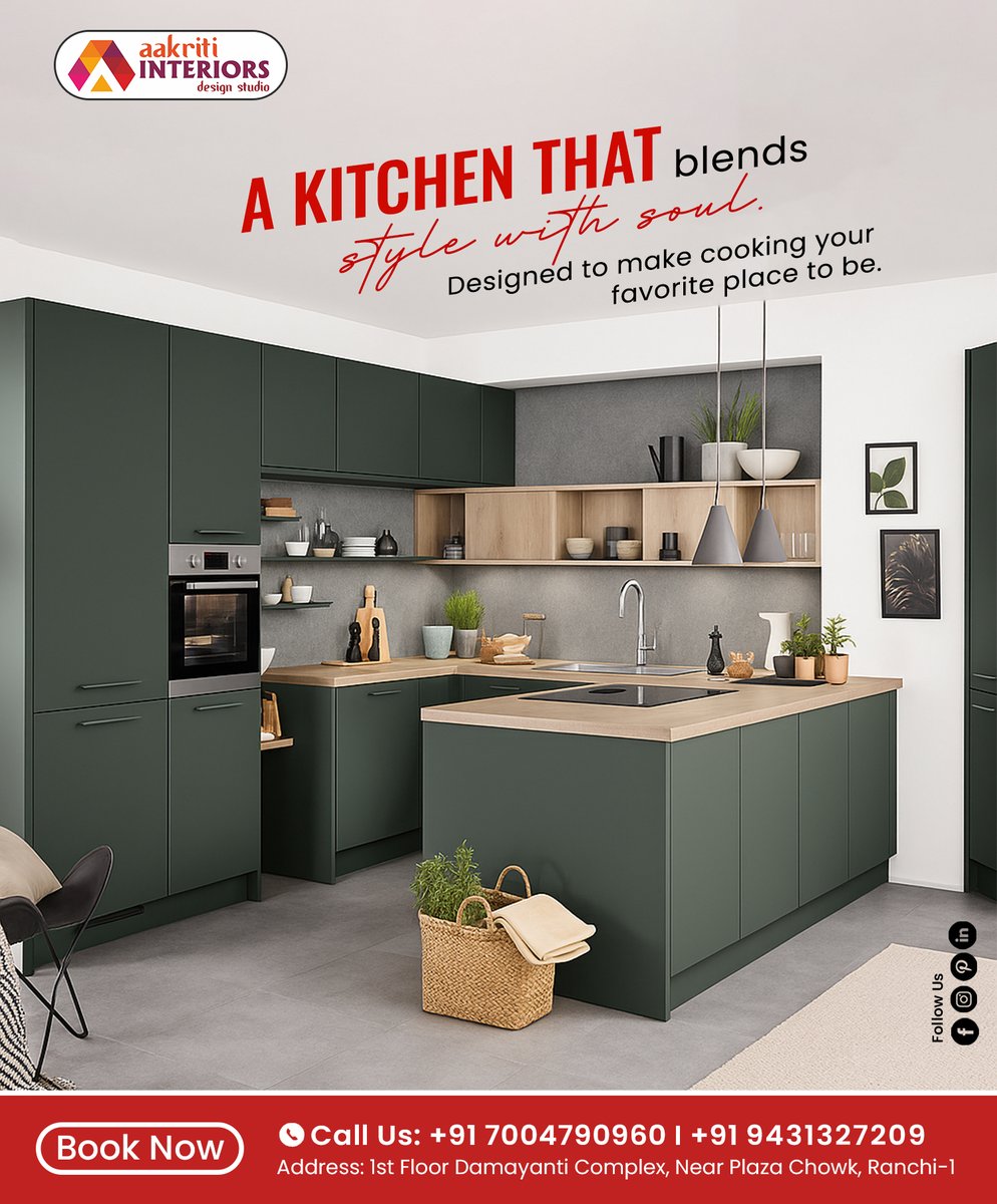 AakritiInt24's tweet image. Aakriti Interiors brings you a kitchen that blends style with soul. Thoughtfully designed to make cooking your favorite place to be. Transform your home with elegance and functionality.

#AakritiInteriors #KitchenDesign #StyleWithSoul #InteriorElegance #HomeDesign #ModernLiving