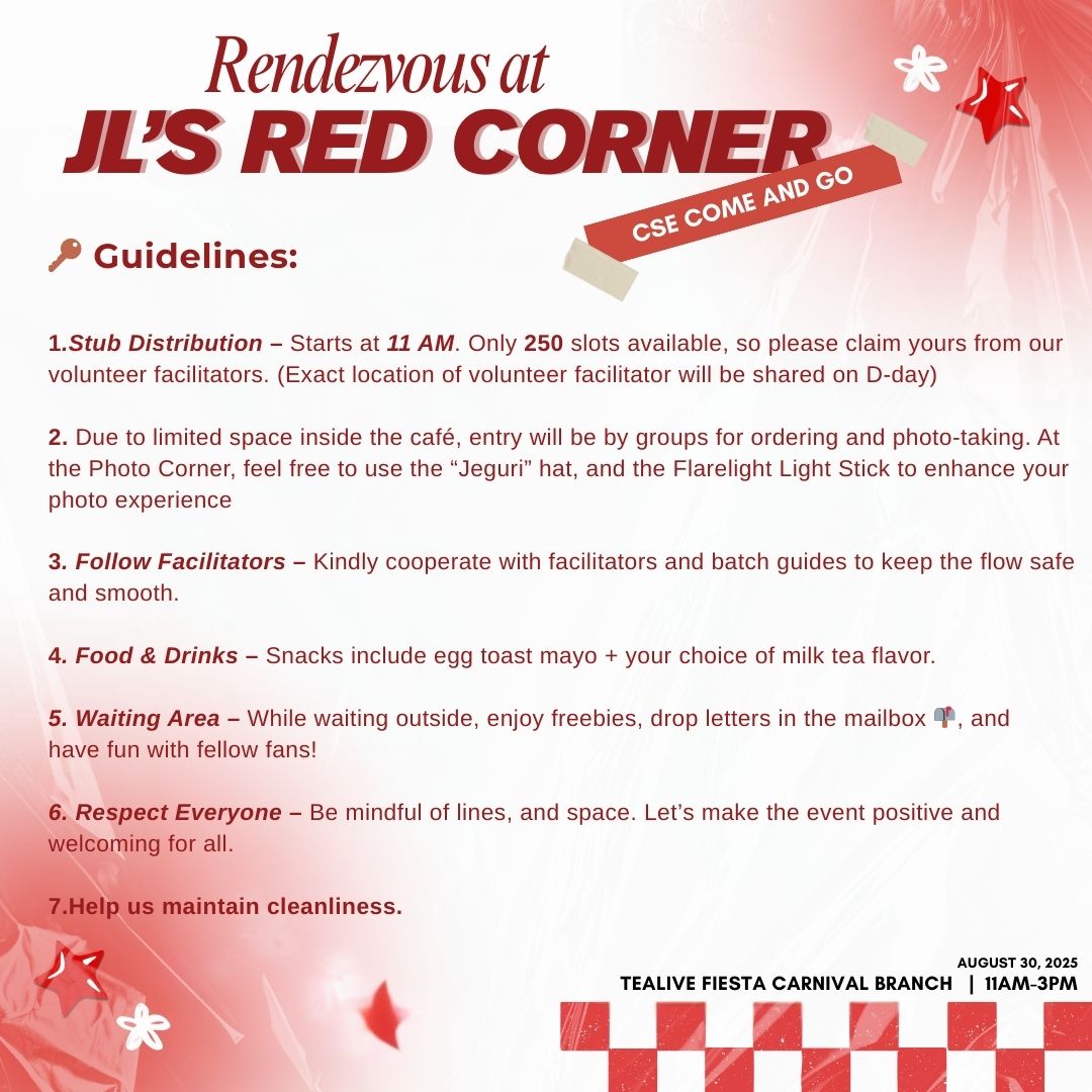 📢 Come &amp; Go CSE Guidelines!

To make sure everyone has a safe, smooth, and fun experience, please take a moment to read our simple guidelines. 💖

✨ Enjoy our outdoor project with exciting freebies prepared just for you—stay tuned and don’t miss out! 😉

#AHOF #아홉
#AHOF_JL