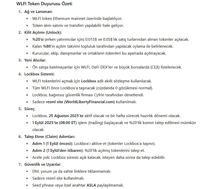 Elinde #WLFI olanlar icin cok onemli buyurun okuyun.