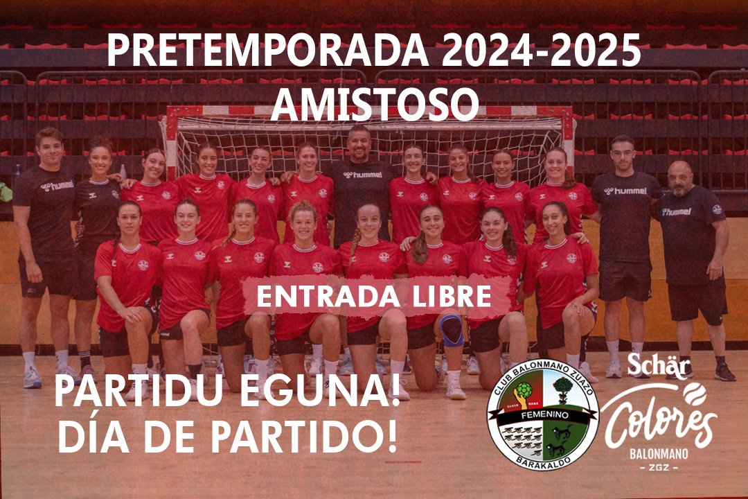Club Balonmano Zuazo (@cbmzuazo) on Twitter photo 🏆 PRETEMPORADA 2024-25
📌 Gorostiza - Barakaldo
📅 Gaur / Hoy ⏰ 18:30h
🆚️ <a href="/CbmZuazo/">Club Balonmano Zuazo</a> - <a href="/ScharZaragoza/">Schär COLORES Zaragoza</a>
📹 No hay streaming
🎙 PARTIDU EGUNA! / DÍA DE PARTIDO! Oportunidad de ver los primeros pasos de nuestras #GuerrerasZuazotarras 🔴⚫️ #AupaNeskak
📸 <a href="/andoni_gonzalez/">Andoni Gonzalez</a>
#ZuazoGara 🏆 PRETEMPORADA 2024-25
📌 Gorostiza - Barakaldo
📅 Gaur / Hoy ⏰ 18:30h
🆚️ <a href="/CbmZuazo/">Club Balonmano Zuazo</a> - <a href="/ScharZaragoza/">Schär COLORES Zaragoza</a>
📹 No hay streaming
🎙 PARTIDU EGUNA! / DÍA DE PARTIDO! Oportunidad de ver los primeros pasos de nuestras #GuerrerasZuazotarras 🔴⚫️ #AupaNeskak
📸 <a href="/andoni_gonzalez/">Andoni Gonzalez</a>
#ZuazoGara