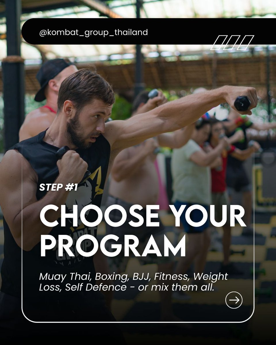 kombatgroup's tweet image. 📌 How to book your training holiday at Kombat Group:

1️⃣ Choose your program
2️⃣ Pick your room &amp;amp; package
3️⃣ Select your dates 
...continue...

#KombatGroupThailand #MuayThaiCamp #BoxingCamp #FitnessTravel #TransformationJourney