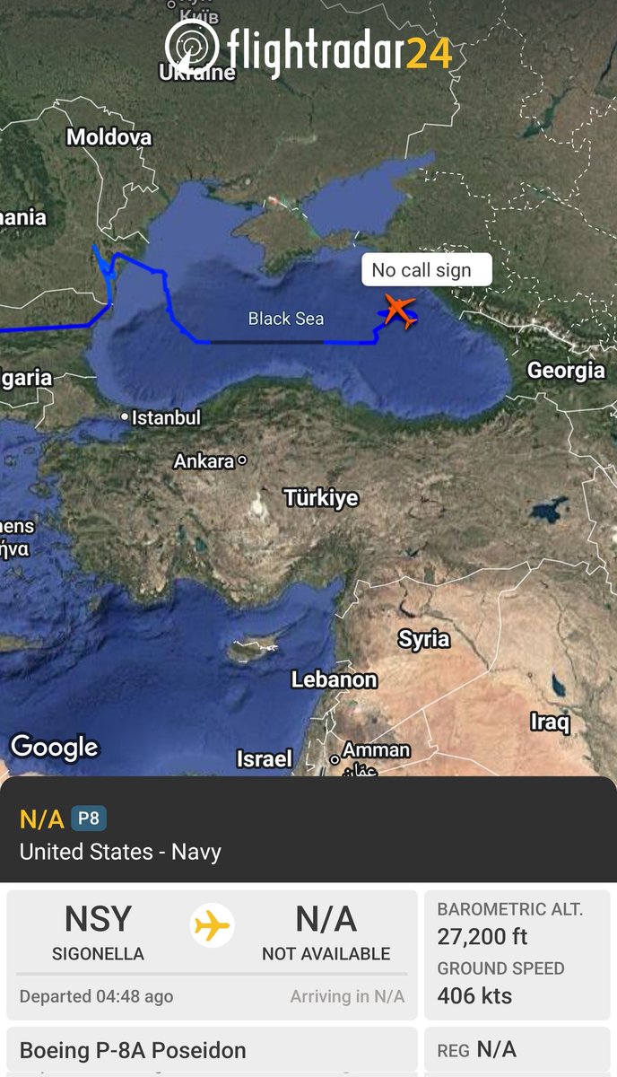 sipjack1776's tweet photo. P-8A ๐บ๐ฒ
#AE686F
Out of Sigonella tracking over the E Black Sea
@Borrowed7Time @N214WN https://t.co/EhD6qbExCY