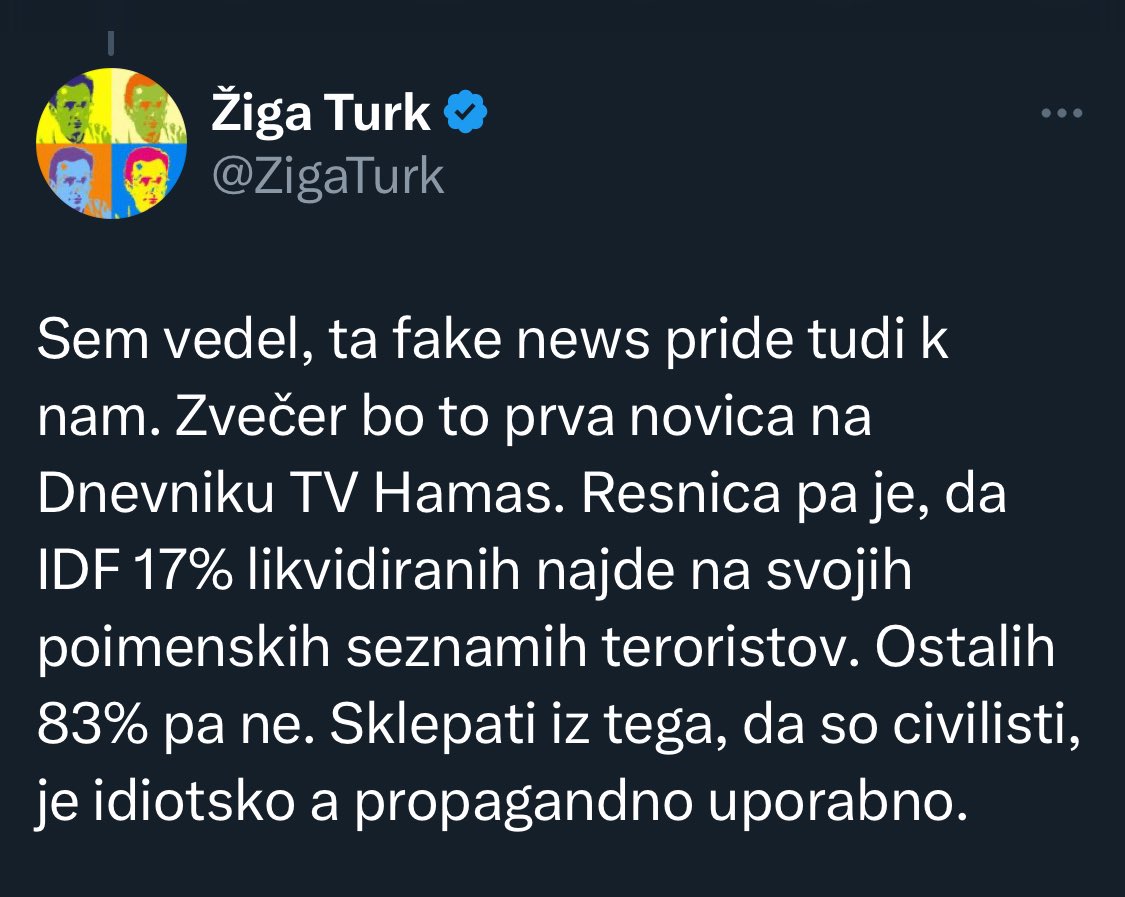 “Resnica pa je, da je bilo 17% likvidiranih po 2. svetovni vojni na poimenskih seznamih kolaborantov z okupatorjem. Ostalih 83% pa ne. Sklepati iz tega, da so civilisti, je idiotsko a propagandno uporabno.”

Se sliši glupo? Seveda se, ker tudi je. Ravno tako kot Žigova “resnica”.