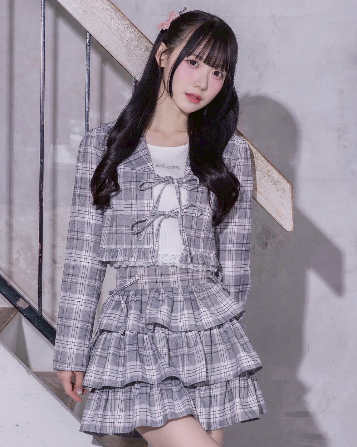 pium チェックサイドリボンティアードスカート pium ピウム サイド