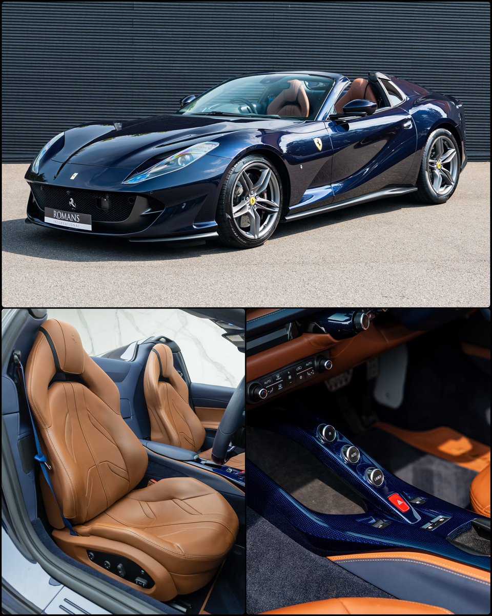 Blu America 🇺🇸 Over Cuoio suits the 812 GTS down to the ground, but the real party trick here is inside: carbon everywhere, tinted in gloss blue to make it that bit more ‘speciale’.