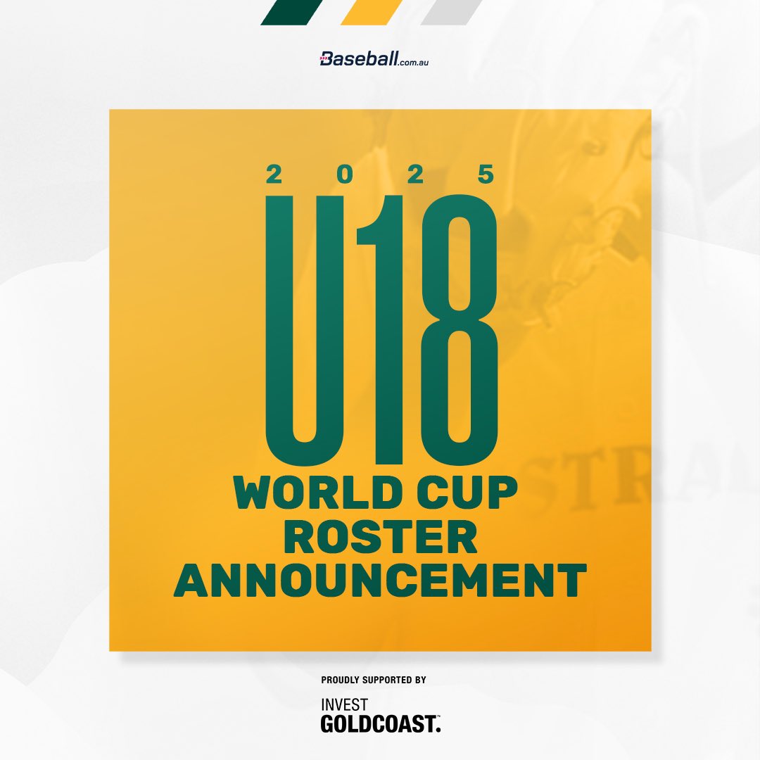 TeamAusBaseball's tweet photo. Our U18 World Cup Roster is locked in 🔒

The next generation of green &amp; gold will take the field in Okinawa, Japan, as the WBSC U18 World Cup presented by RAXUS begins September 5.

#teamaustralia https://t.co/NoOzrRDvRL