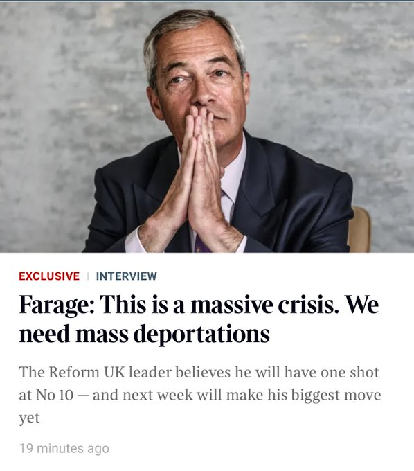 One week ago, Reform chairman David Bull said that Rupert Lowe is going down an immigration 'rabbit hole'.

Yesterday, Reform leader Nigel Farage embraced the same stance on immigration as Rupert Lowe, advocating for 'mass deportations'.