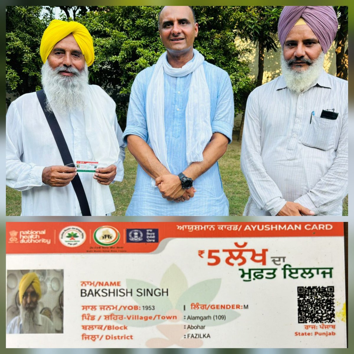 Sandeep Jakhar (ਜਾਖੜ/जाखड़) (@sandeepjakharpb) on Twitter photo The reason AAP is getting nervous of the <a href="/BJP4Punjab/">BJP PUNJAB</a> outreach camps. Bakshish Jamania ji tried in vain for many months to get his health card made. Along came a camp by BJP workers in village Aalamgarh & it was done in 15 minutes & without any charges. The crux of the matter. The reason AAP is getting nervous of the <a href="/BJP4Punjab/">BJP PUNJAB</a> outreach camps. Bakshish Jamania ji tried in vain for many months to get his health card made. Along came a camp by BJP workers in village Aalamgarh & it was done in 15 minutes & without any charges. The crux of the matter.