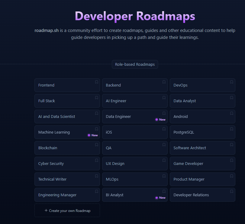 لو عايز خطة تعلم (Roadmap) لأي مجال من البداية لحد المستوى المتقدم، تقدر تستخدم الموقع ده: 

 Developer Roadmaps - roadmap.sh