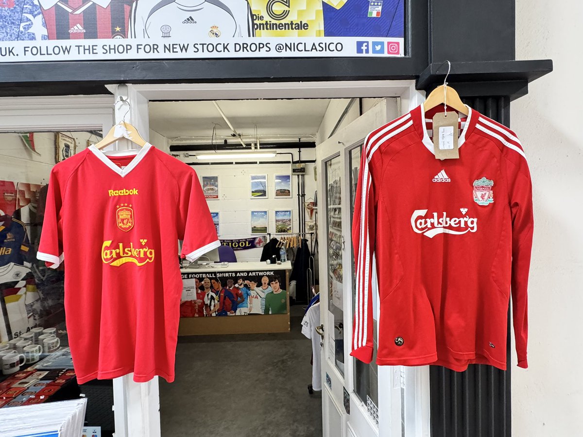 Two more Liverpool shirts added to the rails! 01/03 and 08/10 home both size Medium. #lfc #ynwa