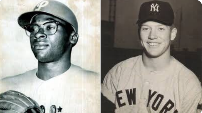 Story by Dick Allen....
"We’re  playing the Yankees in spring training, ’65. Mickey Mantle’s on first, I’m playing third. One of the Yankees hits a rope to right center. Now here comes Mantle, he’s heading for third, right for me.
I can see it’s  going to be close.
There’s a huge