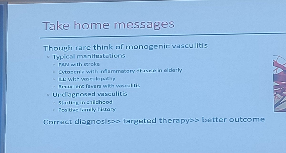🔑 Keynote Highlight
Prof. Amita Aggarwal delivered a brilliant lecture on Vasculitis in Immune Dysregulation 🧬🔥
Including 
🔹 A20 Haploinsufficiency
🔹 VEXAS
🔹 DADA2
🔹 H Syndrome
🔹 SAVI
🔹 COPA 

A masterclass linking autoinflammation &amp; vasculitis!