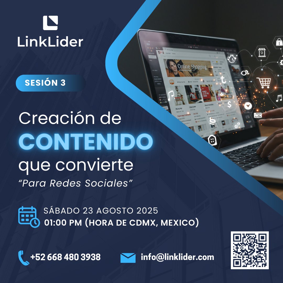linklider's tweet image. 📣 Invitación Especial al Taller de Creación de Contenido🚀

📅 Sábado 23 de Agosto del 2025
🕐 1:00 PM (CDMX) | En vivo (en línea)

Aprende a crear contenido que atrae clientes y vende
✅ Crear contenido que convierte
✅ Identificar a la audiencia ideal
✅ Crear copys…