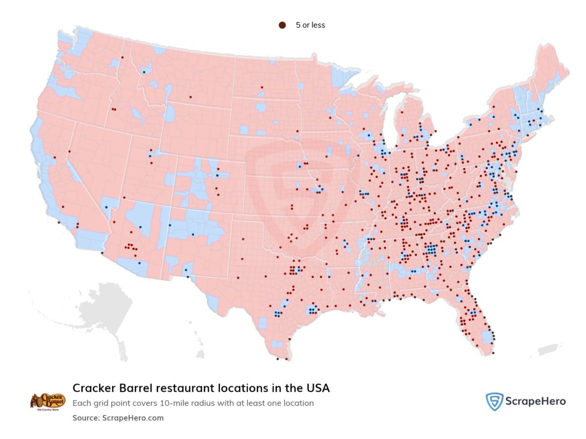 Jenny from the MAGA block (@jennyfromthegop) on Twitter photo <a href="/robbystarbuck/">Robby Starbuck</a> <a href="/CrackerBarrel/">Cracker Barrel</a> For fun, I overlaid Trump’s winning 2025 election map with a map of their store locations. That’s a lot of red!
CMO should have done some Marketing 101 work to discover who their clientele is! <a href="/robbystarbuck/">Robby Starbuck</a> <a href="/CrackerBarrel/">Cracker Barrel</a> For fun, I overlaid Trump’s winning 2025 election map with a map of their store locations. That’s a lot of red!
CMO should have done some Marketing 101 work to discover who their clientele is!