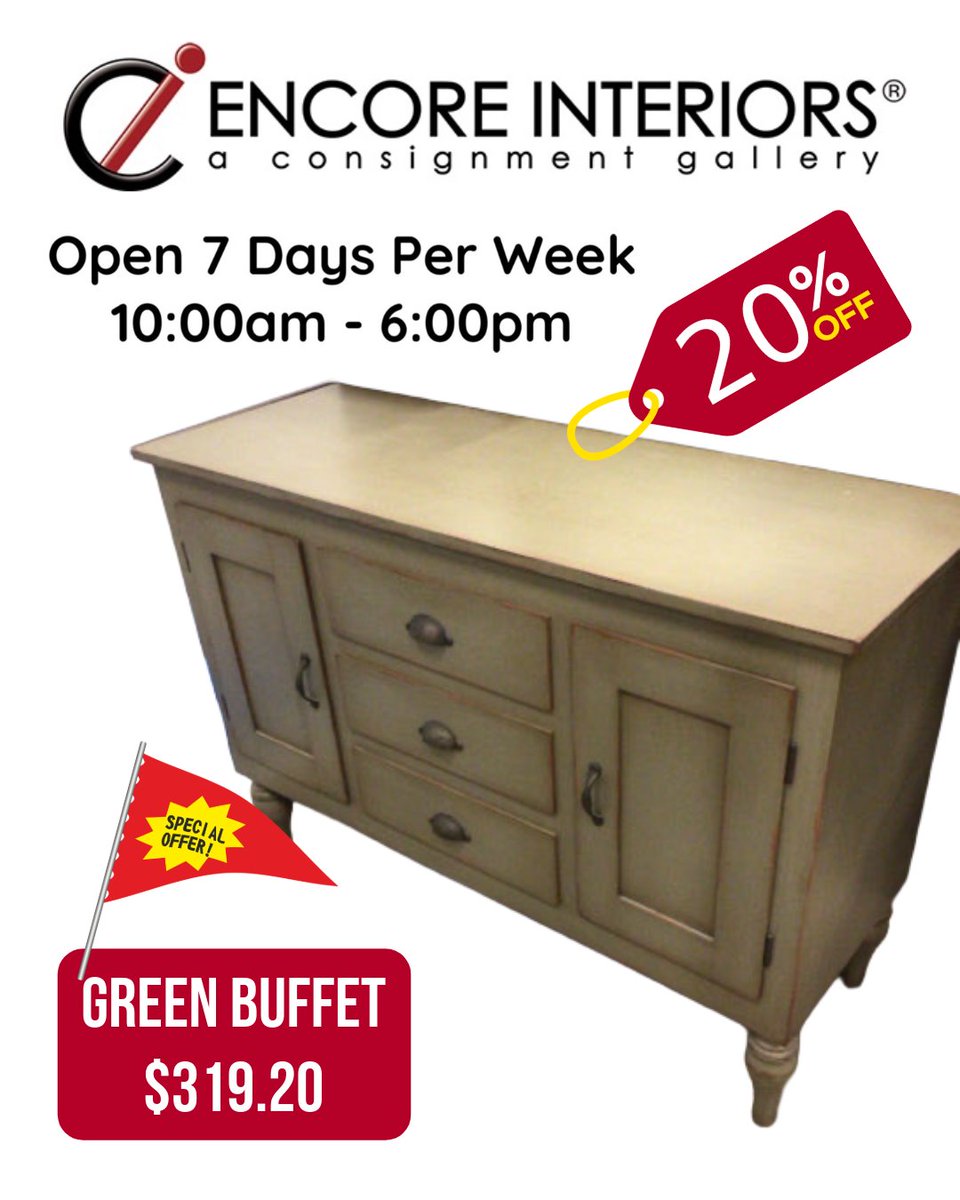 ConsignmentFLA's tweet image. Add charm and storage to your home with this gorgeous green buffet — now 20% off! Perfect for dining spaces, entryways, or living rooms.

#FurnitureSale #BuffetTable #EncoreInteriors #ConsignmentFinds #HomeDecor #FurnitureLovers #InteriorDesign #StorageWithStyle